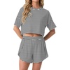 image:imagePrinStory Womens Pajama Sets Side Split Shorts Pj Set Cute Pjs 2 Piece Summer Lounge SetsFpblack White Stripe