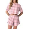image:imagePrinStory Womens Pajama Sets Side Split Shorts Pj Set Cute Pjs 2 Piece Summer Lounge SetsFppink White Plaid