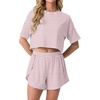 image:imagePrinStory Womens Pajama Sets Side Split Shorts Pj Set Cute Pjs 2 Piece Summer Lounge SetsFppink White Stripe