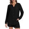 image:imagePrinStory Womens Pajamas Long Sleeve Lounge Sets Button Down Shirt and Shorts 2 Piece Outfits Loungewear