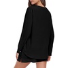 image:imagePrinStory Womens Pajamas Long Sleeve Lounge Sets Button Down Shirt and Shorts 2 Piece Outfits Loungewear