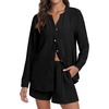 image:imagePrinStory Womens Pajamas Long Sleeve Lounge Sets Button Down Shirt and Shorts 2 Piece Outfits Loungewear