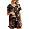 image:imagePrinStory Womens Pajamas Set Lounge Sets Short Sleeve Sleepwear Soft Pjs Shorts Set with PocketsRed Brown Black