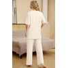 image:imagePrinStory Womens Pajamas Sets 2 Piece Lounge Set Short Sleeve Tops and Long Pants Soft Pjs Loungewear with PocketsBeige