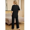 image:imagePrinStory Womens Pajamas Sets 2 Piece Lounge Set Short Sleeve Tops and Long Pants Soft Pjs Loungewear with PocketsBlack