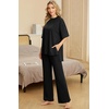 image:imagePrinStory Womens Pajamas Sets 2 Piece Lounge Set Short Sleeve Tops and Long Pants Soft Pjs Loungewear with PocketsBlack