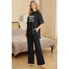 image:imagePrinStory Womens Pajamas Sets 2 Piece Lounge Set Short Sleeve Tops and Long Pants Soft Pjs Loungewear with PocketsFpblack Coffee Letter