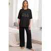 image:imagePrinStory Womens Pajamas Sets 2 Piece Lounge Set Short Sleeve Tops and Long Pants Soft Pjs Loungewear with PocketsFpblack White Cat