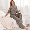 image:imagePrinStory Womens Pajamas Sets 2 Piece Lounge Set Short Sleeve Tops and Long Pants Soft Pjs Loungewear with PocketsFpcoffee Colorful Cat