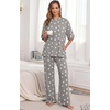 image:imagePrinStory Womens Pajamas Sets 2 Piece Lounge Set Short Sleeve Tops and Long Pants Soft Pjs Loungewear with PocketsFpgray White Star