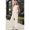 image:imagePrinStory Womens Pajamas Sets 2 Piece Soft Pjs for Women Sleeveless Pajama Set Summer Loungewear with PocketsBeige Apricot