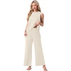 image:imagePrinStory Womens Pajamas Sets 2 Piece Soft Pjs for Women Sleeveless Pajama Set Summer Loungewear with PocketsBeige Apricot