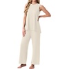 image:imagePrinStory Womens Pajamas Sets 2 Piece Soft Pjs for Women Sleeveless Pajama Set Summer Loungewear with PocketsBeige Apricot