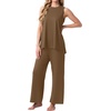 image:imagePrinStory Womens Pajamas Sets 2 Piece Soft Pjs for Women Sleeveless Pajama Set Summer Loungewear with PocketsBrown