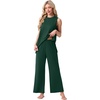 image:imagePrinStory Womens Pajamas Sets 2 Piece Soft Pjs for Women Sleeveless Pajama Set Summer Loungewear with PocketsDark Green