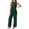 image:imagePrinStory Womens Pajamas Sets 2 Piece Soft Pjs for Women Sleeveless Pajama Set Summer Loungewear with PocketsDark Green