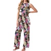 image:imagePrinStory Womens Pajamas Sets 2 Piece Soft Pjs for Women Sleeveless Pajama Set Summer Loungewear with PocketsFpbig Leaf Pink