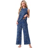image:imagePrinStory Womens Pajamas Sets 2 Piece Soft Pjs for Women Sleeveless Pajama Set Summer Loungewear with PocketsFpblue Cyan Vines
