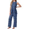 image:imagePrinStory Womens Pajamas Sets 2 Piece Soft Pjs for Women Sleeveless Pajama Set Summer Loungewear with PocketsFpblue Cyan Vines