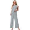 image:imagePrinStory Womens Pajamas Sets 2 Piece Soft Pjs for Women Sleeveless Pajama Set Summer Loungewear with PocketsGray Blue
