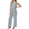 image:imagePrinStory Womens Pajamas Sets 2 Piece Soft Pjs for Women Sleeveless Pajama Set Summer Loungewear with PocketsGray Blue