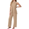 image:imagePrinStory Womens Pajamas Sets 2 Piece Soft Pjs for Women Sleeveless Pajama Set Summer Loungewear with PocketsKhaki