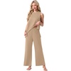 image:imagePrinStory Womens Pajamas Sets 2 Piece Soft Pjs for Women Sleeveless Pajama Set Summer Loungewear with PocketsKhaki