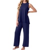 image:imagePrinStory Womens Pajamas Sets 2 Piece Soft Pjs for Women Sleeveless Pajama Set Summer Loungewear with PocketsNavy Blue