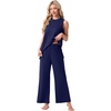 image:imagePrinStory Womens Pajamas Sets 2 Piece Soft Pjs for Women Sleeveless Pajama Set Summer Loungewear with PocketsNavy Blue
