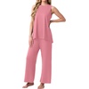 image:imagePrinStory Womens Pajamas Sets 2 Piece Soft Pjs for Women Sleeveless Pajama Set Summer Loungewear with PocketsPink