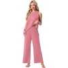 image:imagePrinStory Womens Pajamas Sets 2 Piece Soft Pjs for Women Sleeveless Pajama Set Summer Loungewear with PocketsPink