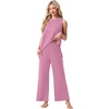 image:imagePrinStory Womens Pajamas Sets 2 Piece Soft Pjs for Women Sleeveless Pajama Set Summer Loungewear with PocketsPurple Red