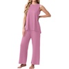 image:imagePrinStory Womens Pajamas Sets 2 Piece Soft Pjs for Women Sleeveless Pajama Set Summer Loungewear with PocketsPurple Red