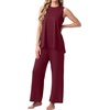 image:imagePrinStory Womens Pajamas Sets 2 Piece Soft Pjs for Women Sleeveless Pajama Set Summer Loungewear with PocketsWine Red