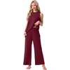 image:imagePrinStory Womens Pajamas Sets 2 Piece Soft Pjs for Women Sleeveless Pajama Set Summer Loungewear with PocketsWine Red