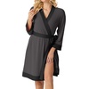 image:imagePrinStory Womens Robe Knit Kimono Bathrobe Lightweight Soft Sleepwear Knee Length Lounge RobesDark Gray