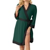 image:imagePrinStory Womens Robe Knit Kimono Bathrobe Lightweight Soft Sleepwear Knee Length Lounge RobesDark Green