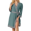 image:imagePrinStory Womens Robe Knit Kimono Bathrobe Lightweight Soft Sleepwear Knee Length Lounge RobesHaze Blue