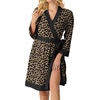 image:imagePrinStory Womens Robe Knit Kimono Bathrobe Lightweight Soft Sleepwear Knee Length Lounge RobesLd Khaki