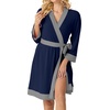 image:imagePrinStory Womens Robe Knit Kimono Bathrobe Lightweight Soft Sleepwear Knee Length Lounge RobesNavy Blue