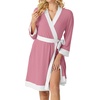 image:imagePrinStory Womens Robe Knit Kimono Bathrobe Lightweight Soft Sleepwear Knee Length Lounge RobesPink