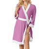 image:imagePrinStory Womens Robe Knit Kimono Bathrobe Lightweight Soft Sleepwear Knee Length Lounge RobesPurple Red