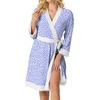 image:imagePrinStory Womens Robe Knit Kimono Bathrobe Lightweight Soft Sleepwear Knee Length Lounge RobesSpot Blue