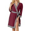 image:imagePrinStory Womens Robe Knit Kimono Bathrobe Lightweight Soft Sleepwear Knee Length Lounge RobesWine Red