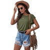 image:imagePrinStory Womens Ruffle Tops Summer Casual Short Sleeves Knit Shirts Round Neck Tunic Top for Women 2025 Fashion TrendArmy Green