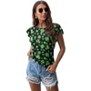 image:imagePrinStory Womens Ruffle Tops Summer Casual Short Sleeves Knit Shirts Round Neck Tunic Top for Women 2025 Fashion TrendFp Black Green Clover