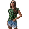 image:imagePrinStory Womens Ruffle Tops Summer Casual Short Sleeves Knit Shirts Round Neck Tunic Top for Women 2025 Fashion TrendFp Black Green Clover