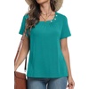 image:imagePrinStory Womens Short Sleeve Tops Summer Fashion Irregular Neck Knitted Tunic Tops Casual Loose Pullover ShirtsBlue Green