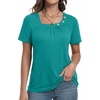 image:imagePrinStory Womens Short Sleeve Tops Summer Fashion Irregular Neck Knitted Tunic Tops Casual Loose Pullover ShirtsBlue Green