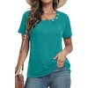 image:imagePrinStory Womens Short Sleeve Tops Summer Fashion Irregular Neck Knitted Tunic Tops Casual Loose Pullover ShirtsBlue Green